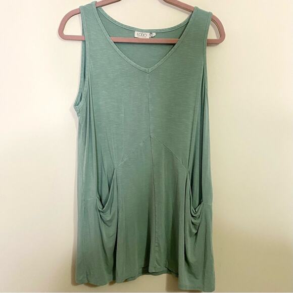 LOGO Lori Goldstein Pastel Green Oversized Tank With Pockets Women’s Size Large - Picture 7 of 7